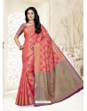 Peach Silk Jacquard Worked Designer Saree