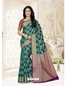 Dark Green Silk Jacquard Worked Designer Saree