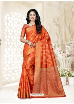 Orange Silk Jacquard Worked Designer Saree