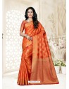 Orange Silk Jacquard Worked Designer Saree