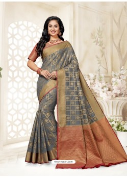 Grey Silk Jacquard Worked Designer Saree