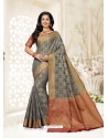 Grey Silk Jacquard Worked Designer Saree