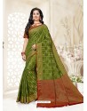 Mehendi Green Silk Jacquard Worked Designer Saree