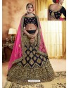 Peacock Blue Velvet Heavy Stone Embroidered Designer Lehenga Choli