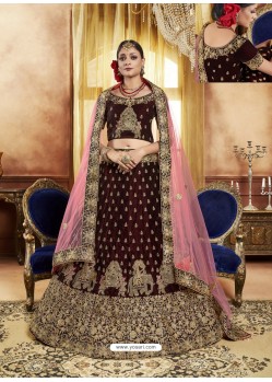 Coffee Velvet Heavy Stone Embroidered Designer Lehenga Choli