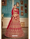 Fashionable Red Velvet Heavy Embroidered Bridal Lehenga Choli