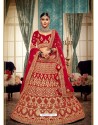 Desirable Red Velvet Heavy Embroidered Bridal Lehenga Choli