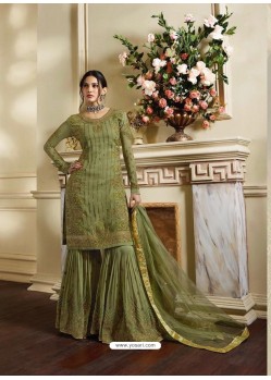 Green Satin Designer Sarara Salwar Suit
