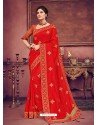 Red Two Tone Silk Fabrics Designer Saree