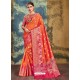 Orange Crystal Silk Jacquard Worked Designer Saree