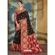 Black Crystal Silk Jacquard Worked Designer Saree