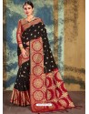 Black Crystal Silk Jacquard Worked Designer Saree