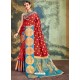 Wine Crystal Silk Jacquard Worked Designer Saree