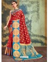 Wine Crystal Silk Jacquard Worked Designer Saree