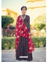 Navy Blue Viscose Jacquard Embroidered Floor Length Suit