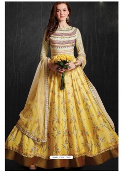 Yellow Pure Soft Maslin Digital Printed Designer Gown