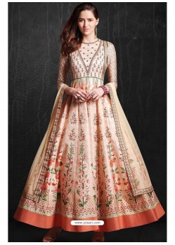 Peach Pure Soft Maslin Digital Printed Designer Gown