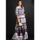 Aqua Grey And Navy Pure Soft Maslin Digital Printed Designer Gown