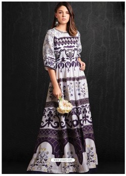 Aqua Grey And Navy Pure Soft Maslin Digital Printed Designer Gown