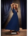 Navy Blue Rayon Embroidered Gown