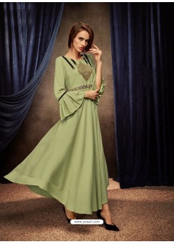 Sea Green Rayon Embroidered Gown