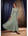Grey Rayon Embroidered Gown