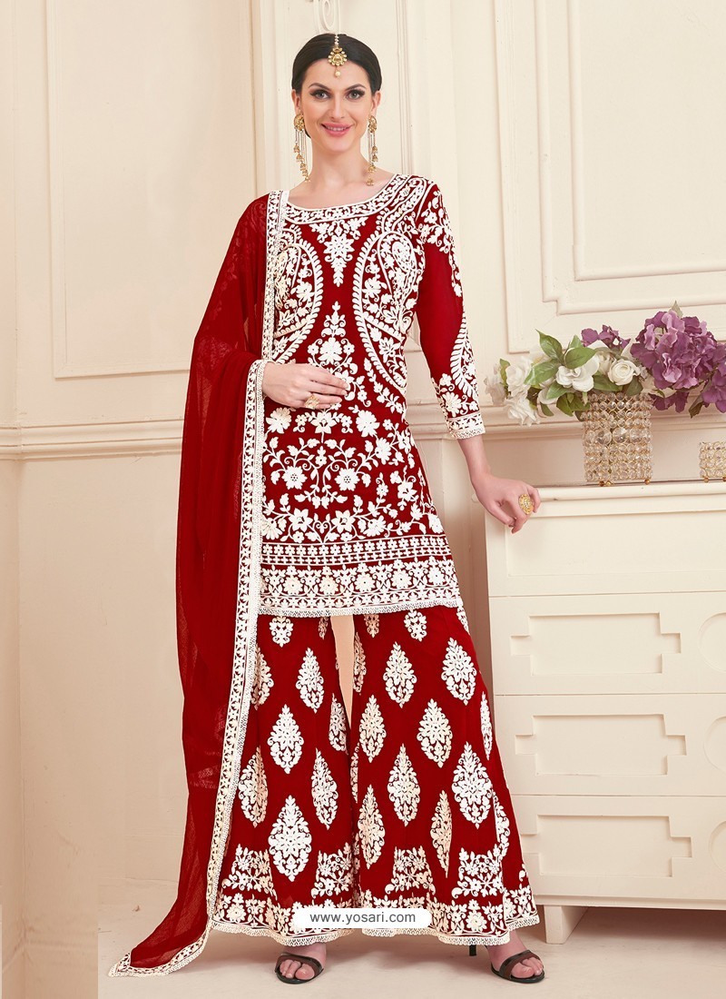 Buy Maroon Georgette Designer Sarara Suit | Palazzo Salwar Suits