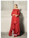 Red Faux Georgette Heavy Embroidered Straight Suit