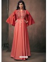 Light Red Triva Satin Silk Embroidered Designer Gown