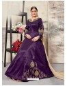 Purple Silk Mulberry Embroidered Floor Length Suit
