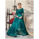 Teal Silk Mulberry Embroidered Floor Length Suit