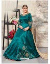 Teal Silk Mulberry Embroidered Floor Length Suit