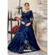Navy Blue Silk Mulberry Embroidered Floor Length Suit