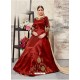 Red Silk Mulberry Embroidered Floor Length Suit