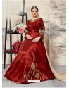 Red Silk Mulberry Embroidered Floor Length Suit