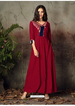 Maroon Heavy Rayon Embroidered Gown