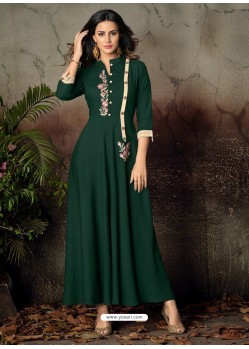 Dark Green Heavy Rayon Embroidered Gown