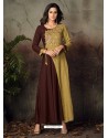 Coffee And Beige Heavy Rayon Embroidered Gown