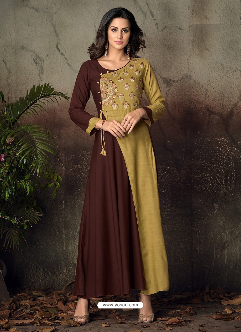 Buy Coffee And Beige Heavy Rayon Embroidered Gown | Gowns