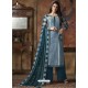 Teal Blue South Cotton Printed Straight Suit