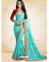 Sky Blue Vichitra Silk Embroidered Designer Saree