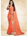 Orange Vichitra Silk Embroidered Designer Saree