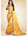 Yellow Vichitra Silk Embroidered Designer Saree