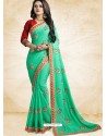 Jade Green Vichitra Silk Embroidered Designer Saree