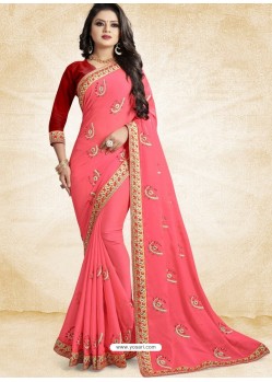 Light Pink Vichitra Silk Embroidered Designer Saree