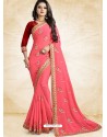 Light Pink Vichitra Silk Embroidered Designer Saree