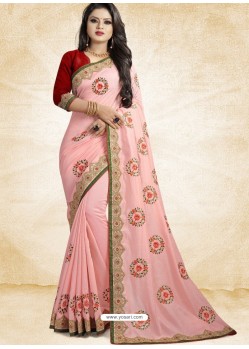 Pink Vichitra Silk Embroidered Designer Saree