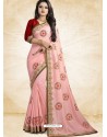 Pink Vichitra Silk Embroidered Designer Saree