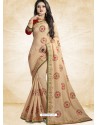 Beige Vichitra Silk Embroidered Designer Saree