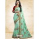 Aqua Mint Vichitra Silk Embroidered Designer Saree